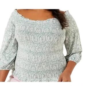 Ann Taylor LOFT Beach Floral Smocked Off Shoulder Cropped Top NWT